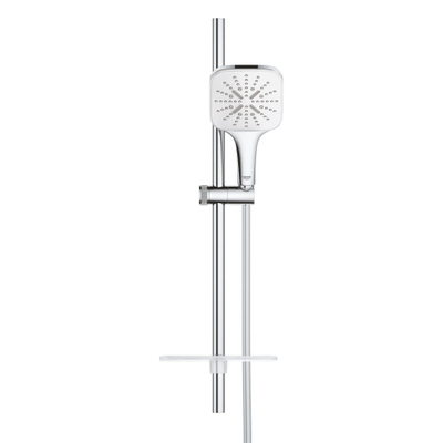 GROHE Rainshower SmartActive 130 Cube Ensemble barre de douche - 60cm - douchette à main carrée - 3 types de jets - flexible de douche lisse - avec porte-savon - chrome/moon white