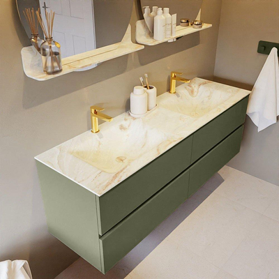 Mondiaz VICA-DLUX ensemble de meuble de salle de bain - 150cm - meuble sous-vasque armée - 4 tiroirs - lavabo encastré nuage double - 2 trous de robinet - version haute de 60cm - frape