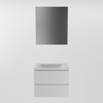 Mondiaz Aivy badmeubelset - 60x45x50cm - 0 kraangaten - 1 wasbak talc Solid surface - Midden - 2 lades - Met spiegel - MDF Talc