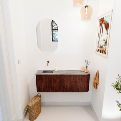 Mondiaz JOYA-DLUX 111.6cm toiletmeubel - ronding rechts kleur Ruby - Wastafel FAYE positie Links Zonder kraangat kleur Oza.