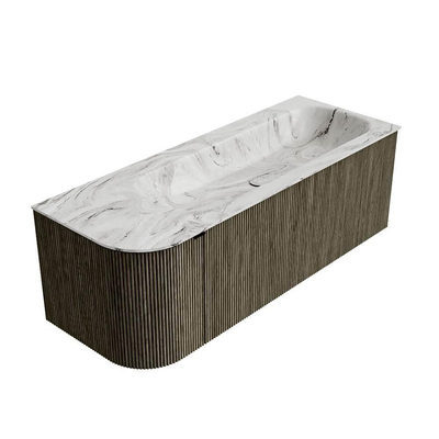 Ensemble de meuble de salle de bain Mondiaz KURVE-DLUX - 125x46x40cm - 1 tiroir - 1 porte - lavabo en solid surface - droite - sans trou de robinet - Shadow