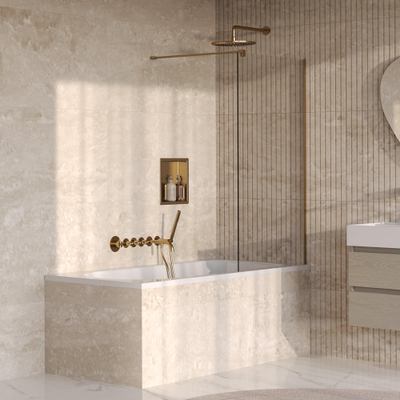BRAUER Oblivion Paroi de Baignoire - 80x140 - verre transparent - incl. traitement anticalcaire - or brossé PVD