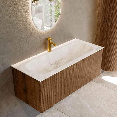 MONDIAZ KURVE-DLUX 110cm Meuble salle de bain - couleur Walnut - 1 tiroir - vasque BIG MEDIUM centre - 1 trou de robinet - couleur Frappe