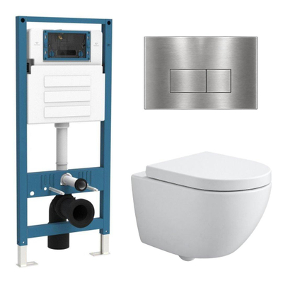 QeramiQ Dely Swirl Compact Ensemble WC - réservoir encastré QeramiQ flush - abattant 25 mm - plaque de commande métallique inox - boutons rectangulaires - blanc mat