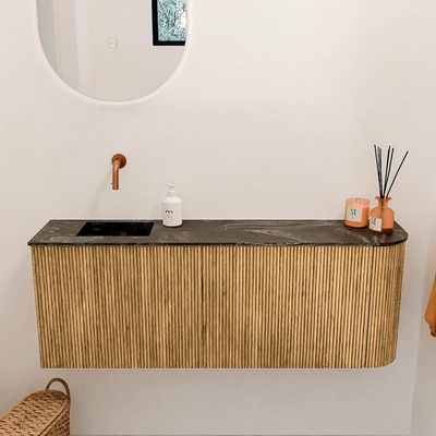 Mondiaz JOYA-DLUX 111.6cm toiletmeubel - ronding rechts kleur Oak - Wastafel FAYE positie Links Zonder kraangat kleur Lava.