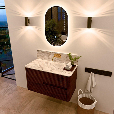Mondiaz CIRO-DLUX Badkamermeubelset - 90x45x50cm - Solid surface wastafel Glace - 1 wasbak Midden - zonder kraangaten - 2 lades - Ruby