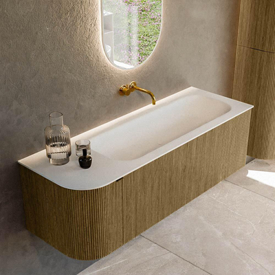 Mondiaz KURVE Badkamermeubelset - 135x46x40cm - 1 lade - 1 deur - wastafel solid surface - rechts - zonder kraangat - Dusk