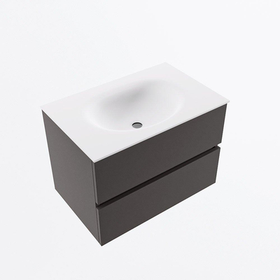 Mondiaz VICA ensemble de meuble de salle de bain - 70cm - meuble sous-vasque gris foncé - 2 tiroirs - lavabo moon milieu - 1 trou de robinet - version haute de 60cm - talc