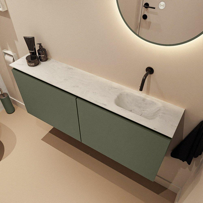 MONDIAZ TURE-DLUX Meuble de toilette 120cm Army. EDEN lavabo Opalo position droite. Sans trou de robinet.