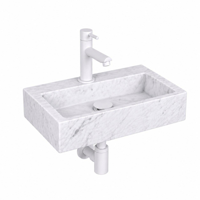 Fortifura Fuente pack lave-mains – rectangulaire – 38 x 24 x 8 cm – marbre blanc – robinet blanc mat