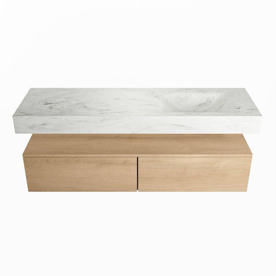 MONDIAZ ALAN - DLUX Badkamermeubelset - 150cm - onderkast - Washed Oak - 2 lades - vrijhangende wastafel - wasbak rechts - 0 kraangaten - Opalo