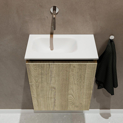 Mondiaz TURE Meuble lave-mains 40x23x50cm sans trous de robinet 1 porte Light brown grey mat Lavabo Eden Gauche Solid Surface Blanc