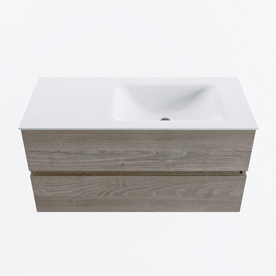 Mondiaz VICA ensemble de meuble de salle de bain - 100cm - meuble sous-vasque marron clair gris - 2 tiroirs - lavabo cloud droite - 1 trou de robinet - version haute de 60cm - talc