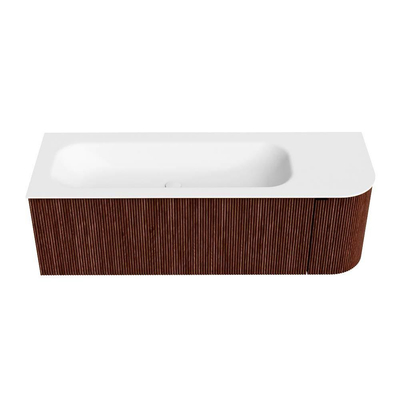 Mondiaz KURVE Ensemble de meuble de salle de bains - 135x46x40cm - 1 tiroir - 1 porte - lavabo solid surface - gauche - sans trou de robinet - Ruby