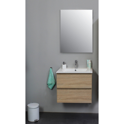 Basic Bella Meuble avec lavabo en porcelaine 60x55x46cm 1 trou de robinet avec miroir Chêne