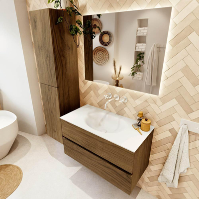 Mondiaz VICA meuble sous lavabo de salle de bains - 90cm - 2 tiroirs - lavabo Moon Talc - sans trou de robinet - Chai