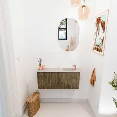 Mondiaz JOYA-DLUX 90cm toiletmeubel - kleur Dusk - Wastafel FAYE positie Rechts 1 kraangat kleur Opalo.
