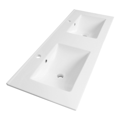 Adema Vygo Lavabo à poser 121x46cm 2 vasques 2 trous de robinet lavabo avec trop-plein Blanc brillant