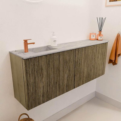 Mondiaz JOYA-DLUX Meuble de toilette 111,6 cm - arrondi droit couleur Dusk - Vasque FAYE position Gauche 1 trou de robinet couleur Glace