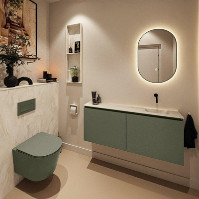 MONDIAZ TURE-DLUX Meuble de toilettes 120 cm Army. Lavabo EDEN Ostra position droite. Sans trou de robinet.