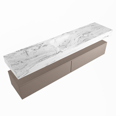 Mondiaz ALAN-DLUX Ensemble de meuble - 200cm - meuble Smoke mat - 2 tiroirs - Lavabo Cloud Glace suspendu - vasque Centre - 1 trou de robinet