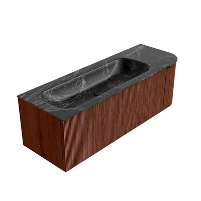 Ensemble de meuble de salle de bain Mondiaz KURVE-DLUX - 135x46x40cm - 1 tiroir - 1 porte - lavabo en solid surface - gauche - sans trou de robinet - Ruby