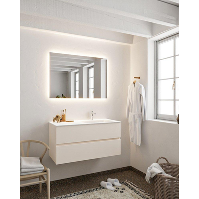 MONDIAZ VICA Ensemble de meuble salle de bain - 100cm - 2 tiroirs - lavabo Cloud à droite - 1 trou de robinet - solid surface lin