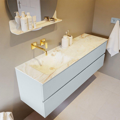 Mondiaz VICA-DLUX Ensemble meuble de salle de bains - 150cm - clay - 2 tiroirs - Lavabo encastré CLOUD - gauche - sans trou de robinet - couleur Frappe - Version XL 60cm de hauteur