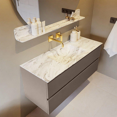 Mondiaz VICA-DLUX ensemble de meuble de salle de bain - 120cm - meuble sous-vasque fumée - 2 tiroirs - lavabo encastré nuage milieu - sans trous de robinet - version haute de 60cm - glace