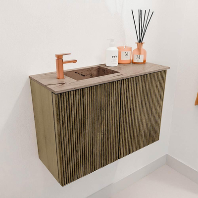 Mondiaz JOYA-DLUX 60cm toiletmeubel - kleur Dusk - Wastafel FAYE positie Links 1 kraangat kleur Arena.