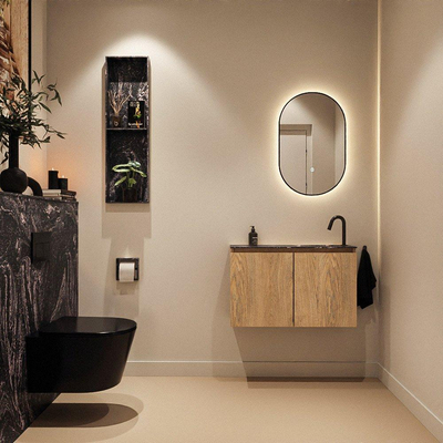 MONDIAZ TURE-DLUX Meuble toilette - 80cm - Washed Oak - EDEN - vasque Lava - position droite - 1 trou de robinet