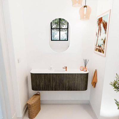 Mondiaz JOYA 123.2cm toiletmeubel - ronding links en rechts kleur Shadow - Wastafel FAYE positie Midden 1 kraangat kleur Talc.
