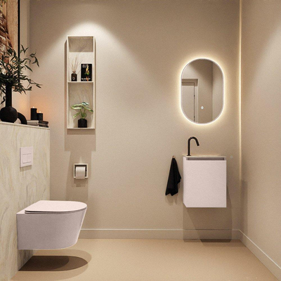 MONDIAZ TURE-DLUX Meuble toilette - 40cm - Rosee - EDEN - vasque Ostra - position droite - 1 trou de robinet