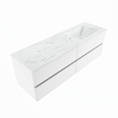 Mondiaz VICA-DLUX ensemble de meuble de salle de bain - 150cm - meuble sous-vasque talc - 4 tiroirs - lavabo encastré cloud droite - 1 trou de robinet - version haute de 60cm - opalo