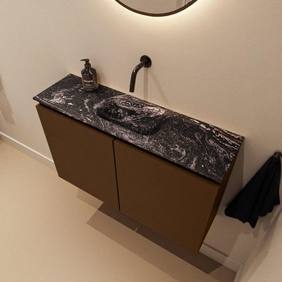MONDIAZ TURE-DLUX Meuble toilette - 80cm - Rust - EDEN - vasque Lava - position centrale - sans trou de robinet