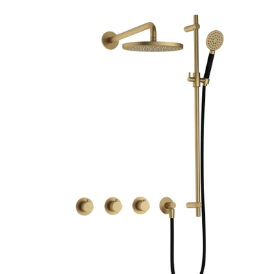 Hotbath Cobber IBS70 Regendoucheset - inbouw - 38.5cm wandarm - 20cm ronde hoofddouche - 1 stand handdouche - glijstang - geborsteld messing goud