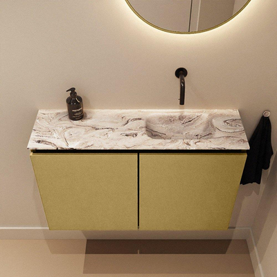 MONDIAZ TURE-DLUX Meuble de toilettes 80cm Oro. Lavabo EDEN Glace position droite. Sans trou de robinet.