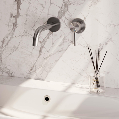 Brauer Brushed Carving Mitigeur de lavabo encastré - bec courbé à gauche - poignée longue et fine carving - modèle A 1 - PVD - inox brossé