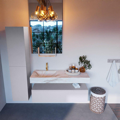 Mondiaz ALAN-DLUX Ensemble de meuble - 120cm - meuble Cale mat - 1 tiroir - Lavabo Cloud Frappe suspendu - vasque Gauche - 1 trou de robinet