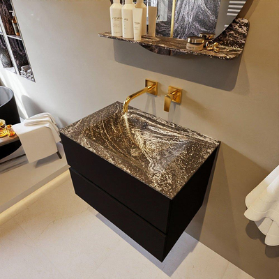 Mondiaz VICA-DLUX Ensemble meuble de salle de bains - 70cm - urban - 2 tiroirs - Lavabo encastré CLOUD - central - sans trou de robinetterie - couleur Lava - version XL 60cm de haut