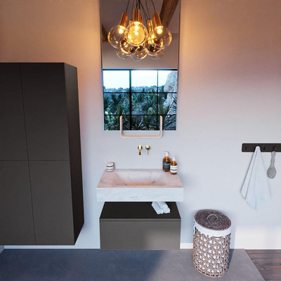 Mondiaz ALAN-DLUX Ensemble de meuble - 70cm - meuble Dark grey mat - 1 tiroir - Lavabo Cloud Opalo suspendu - vasque Centre - 0 trous de robinet