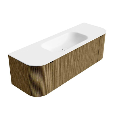 Mondiaz KURVE Ensemble de meuble salle de bain - 140x46x40cm - 1 tiroir - 2 portes - lavabo en solid surface - milieu - sans trou de robinet - Dusk