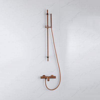 FugaFlow Eccelente Robinet de baignoire avec accessoires - avec ensemble barre de glissement - douchette à main - flexible de douche lisse - cuivre brossé PVD