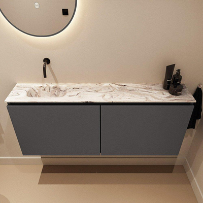 MONDIAZ TURE-DLUX Meuble WC 120 cm Dark Grey. Lavabo EDEN Glace position gauche. Sans trou de robinet.