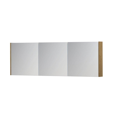 INK SPK1 Spiegelkast - 180x14x60cm - 3 deuren - dubbelzijdige Spiegel - schakelaar en stopcontact - MDF Fineer Natur