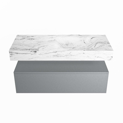 MONDIAZ ALAN - DLUX Badkamermeubelset - 110cm - onderkast - Plata - 1 lade - vrijhangende wastafel - wasbak rechts - 0 kraangaten - Glace