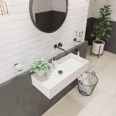 Ideavit Solidplan Wastafel 75x32.5x15cm rechthoek 0 kraangaten 1 wasbak Solid surface wit