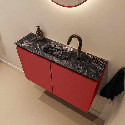 MONDIAZ TURE-DLUX Meuble toilette - 80cm - Fire - EDEN - vasque Lava - position centrale - 1 trou de robinet