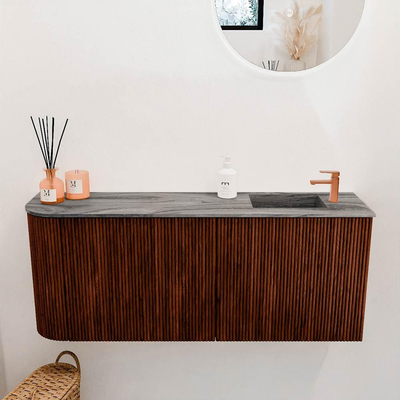 Mondiaz JOYA-DLUX 101.6cm toiletmeubel - ronding links kleur Ruby - Wastafel FAYE positie Rechts 1 kraangat kleur Sombra.