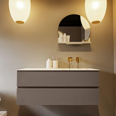 MONDIAZ VICA-DLUX Ensemble meuble de salle de bains - 120cm - meuble bas smoke - 2 tiroirs - lavabo encastré cloud à droite - sans trous de robinet - version haute 60cm - frape